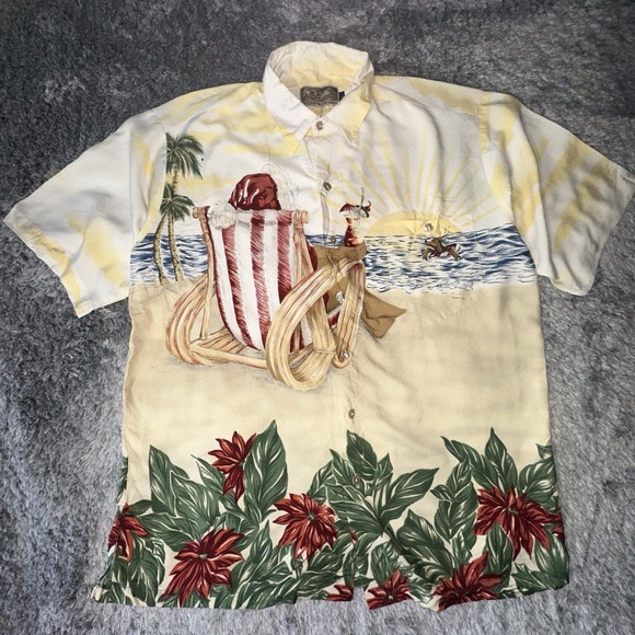 Tori Richard Other - Tori Richard Santa Claus Hawaiian Shirt Size LARGE Short Sleeve Christmas Beach